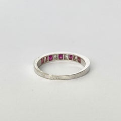 Vintage Ruby and Diamond Platinum Half Eternity Ring