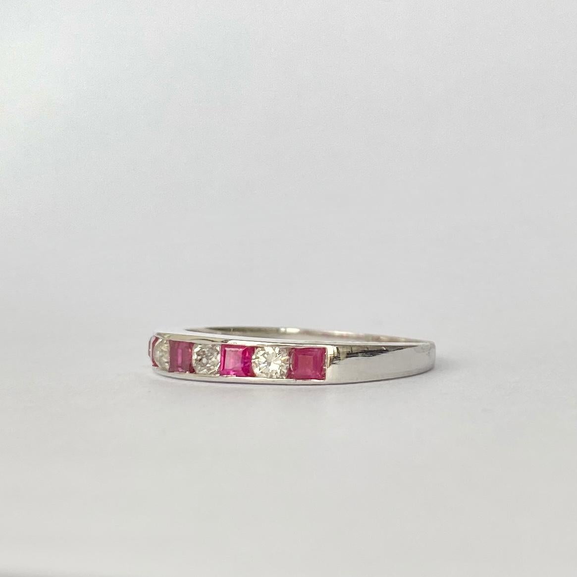 Modern Vintage Ruby and Diamond Platinum Half Eternity Ring