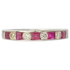 Vintage Ruby and Diamond Platinum Half Eternity Ring
