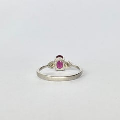 Vintage Ruby and Diamond Platinum Three-Stone Ring