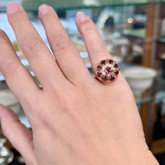 Vintage Ruby and Diamond Princess Ring 14k Yellow Gold