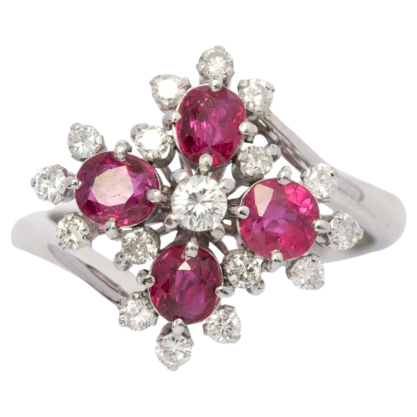 Vintage ruby and diamond ring flower design