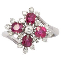 Vintage ruby and diamond ring flower design
