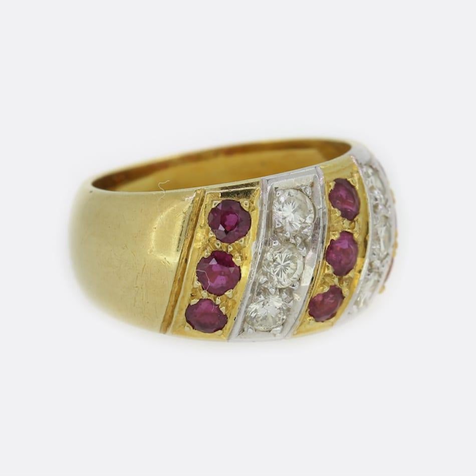 Round Cut Vintage Ruby and Diamond Ring For Sale