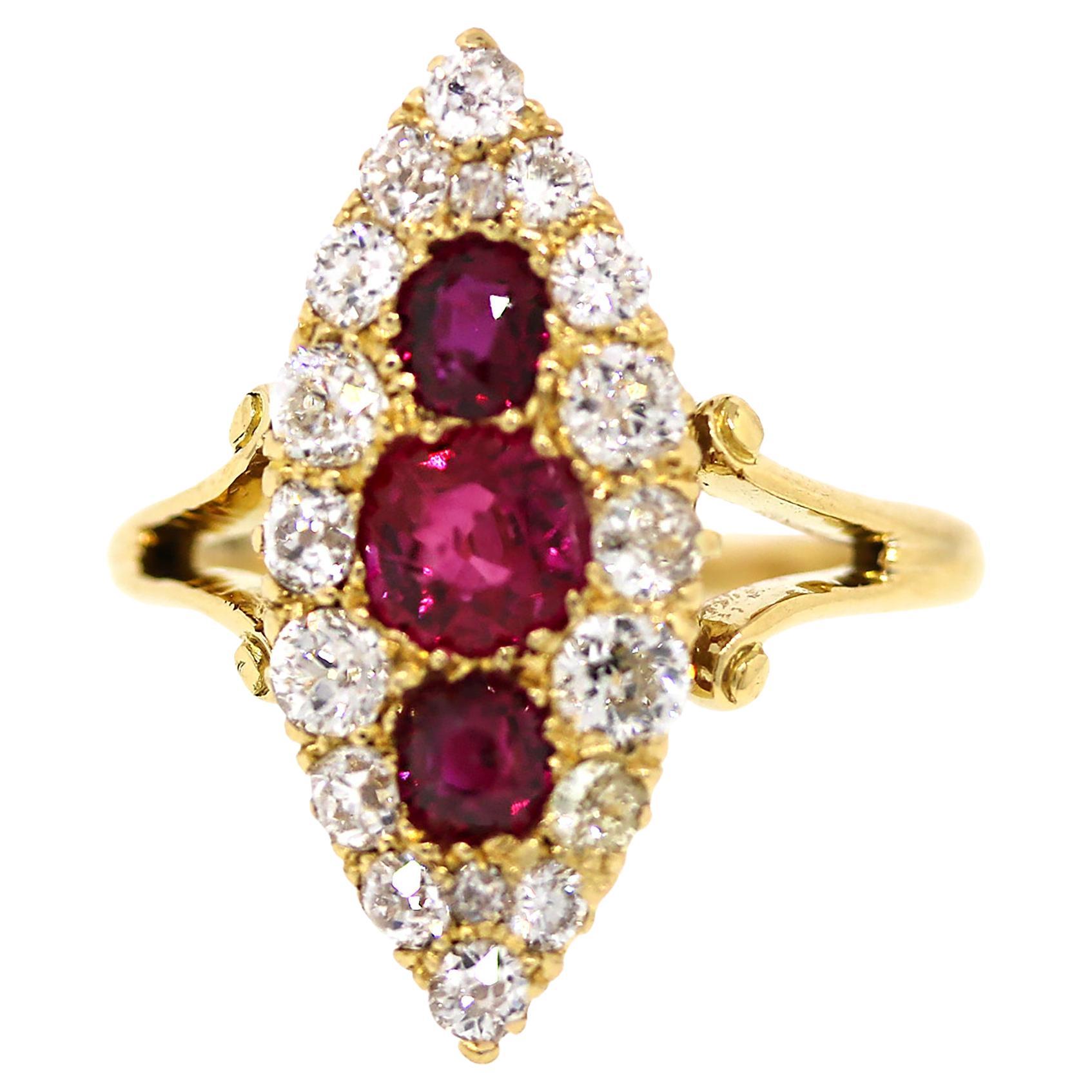 Vintage Burmese Ruby and Diamond Ring