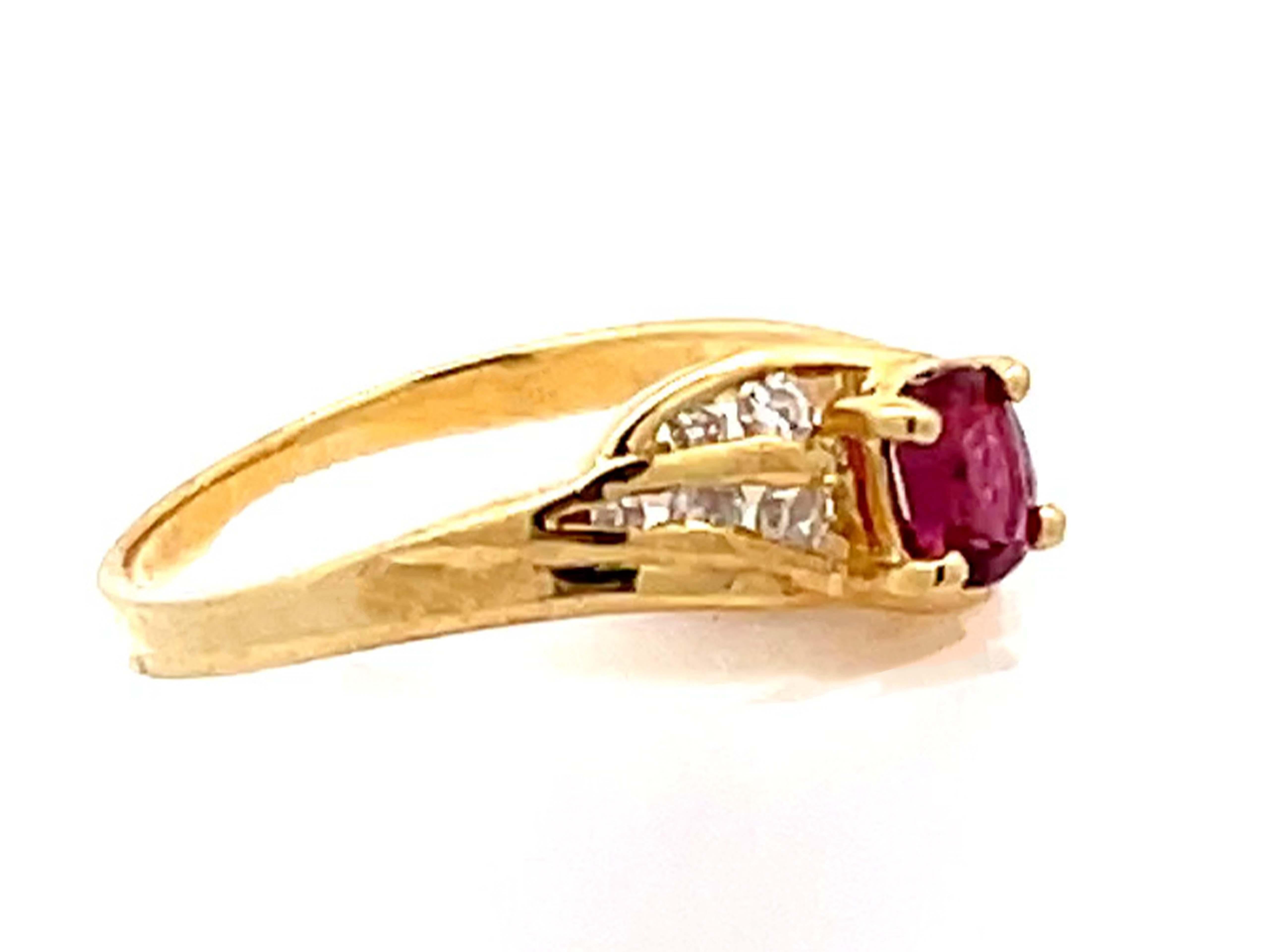 Modern Vintage Ruby and Diamond Ring in 14k Gold For Sale