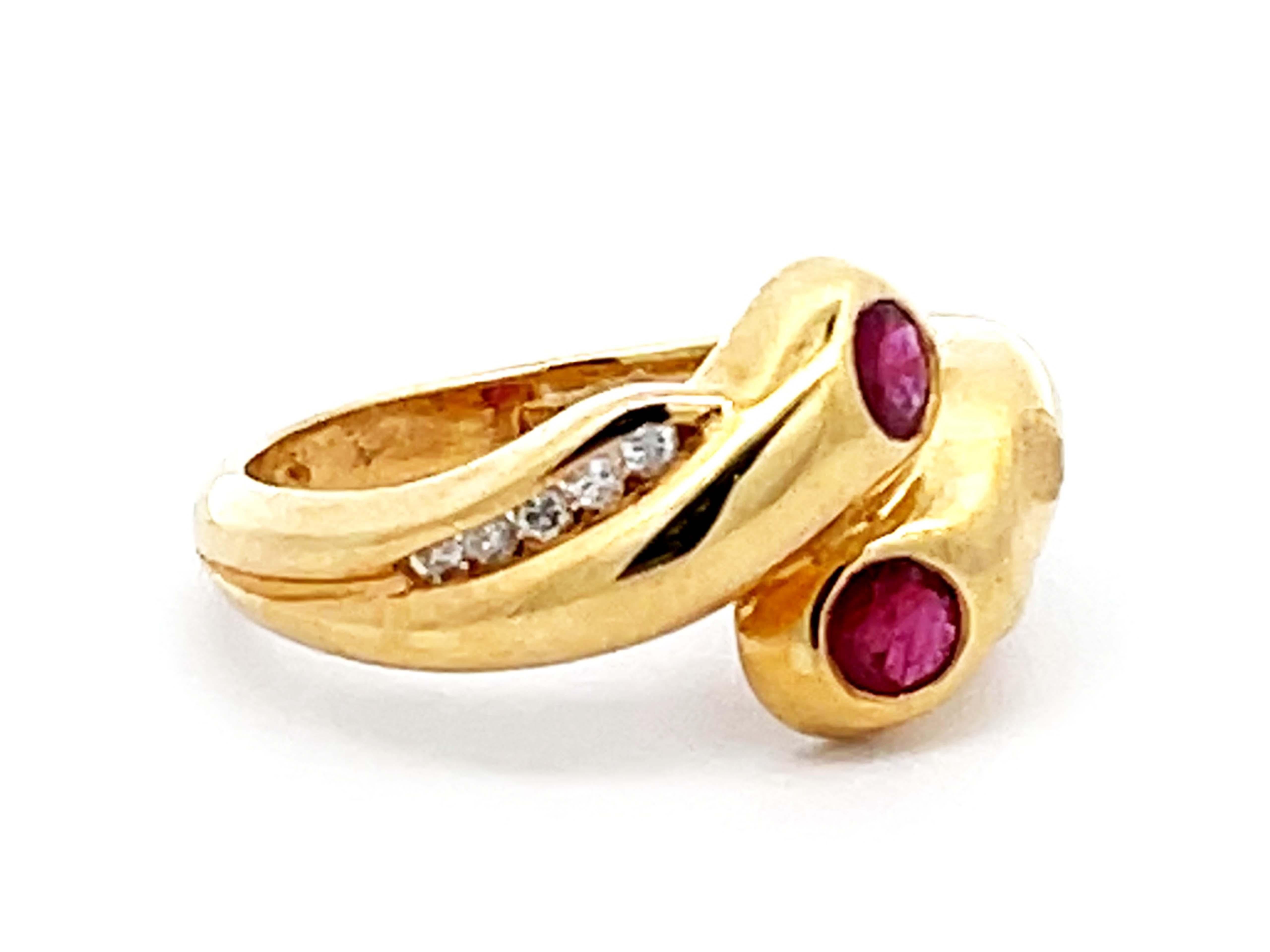 Modern Vintage Ruby and Diamond Ring in 14k Yellow Gold For Sale
