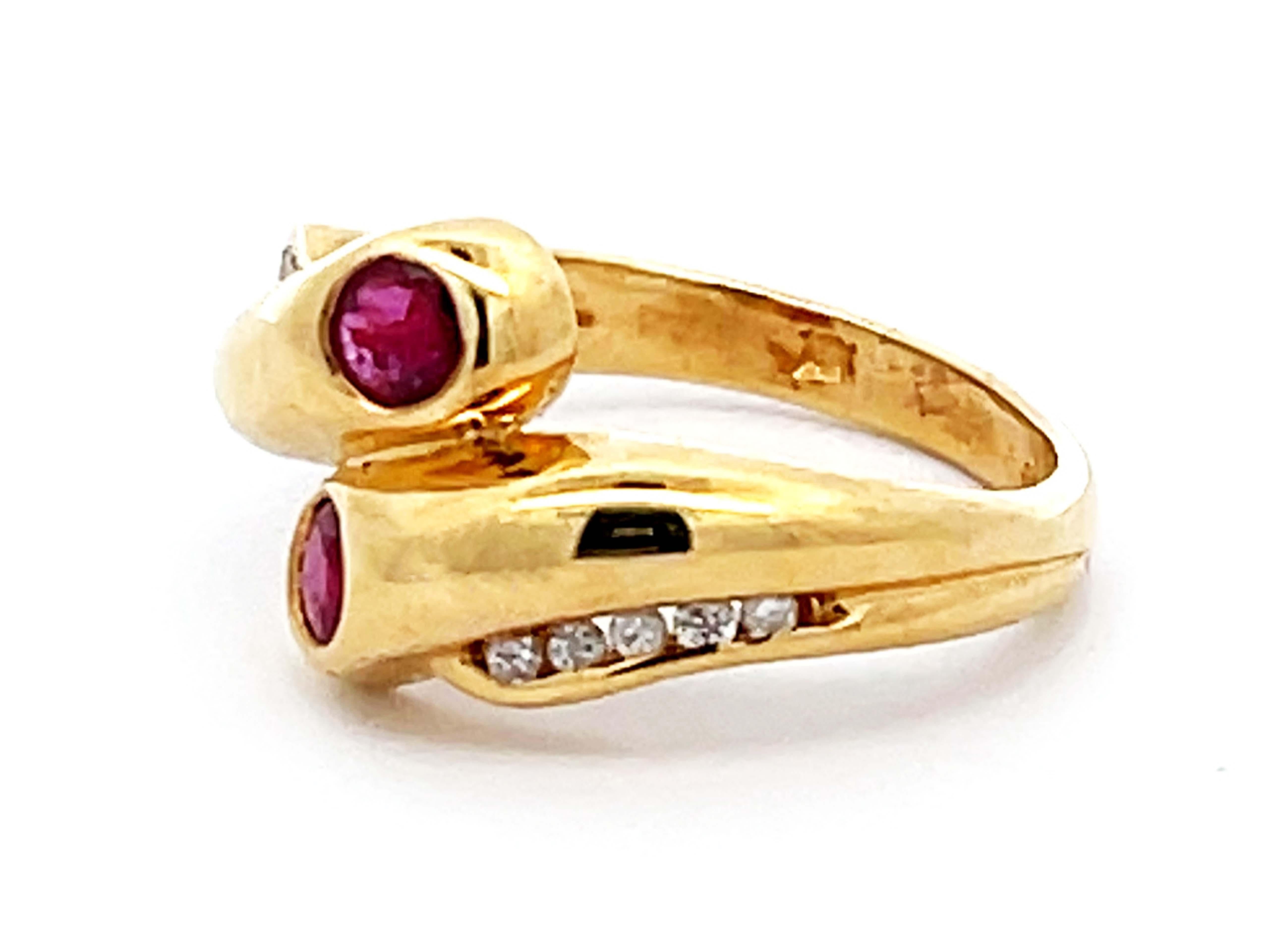 Round Cut Vintage Ruby and Diamond Ring in 14k Yellow Gold For Sale