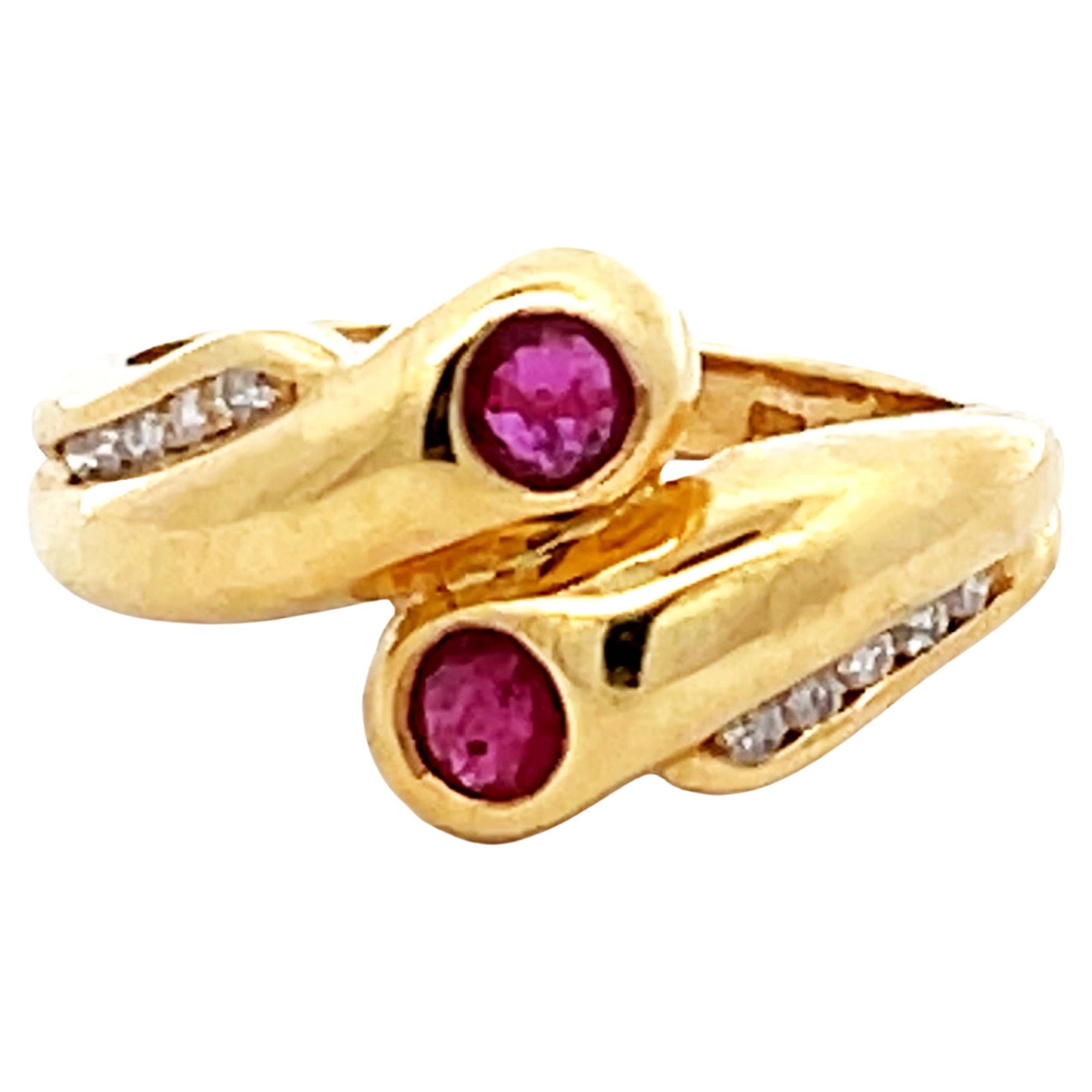 Vintage Ruby and Diamond Ring in 14k Yellow Gold For Sale