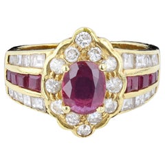 Vintage Ruby and Diamond Ring in 18 Karat Yellow Gold