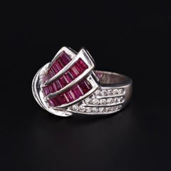Vintage Ruby and Diamond Ring of 14k White Gold, Circa 1940-1950