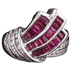 Vintage Ruby and Diamond Ring of 14k White Gold
