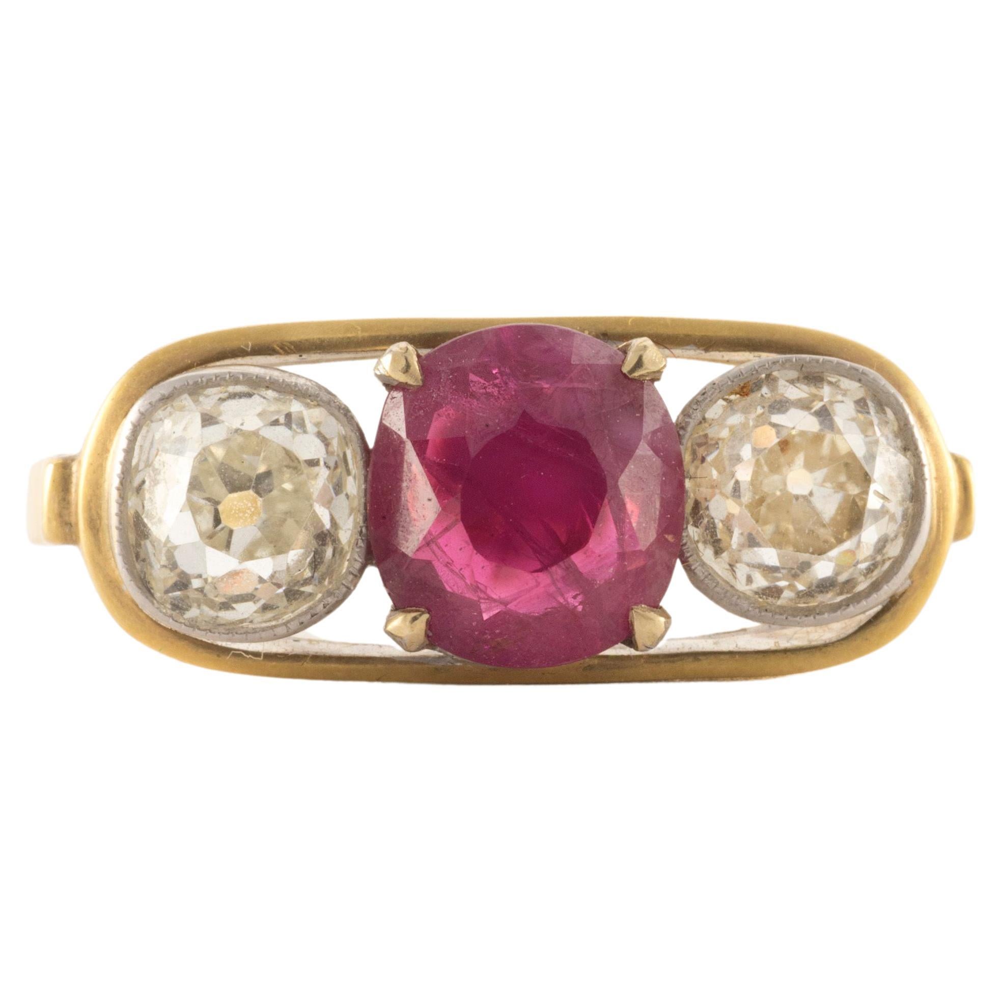 Vintage Ruby and Diamond Trilogy Ring