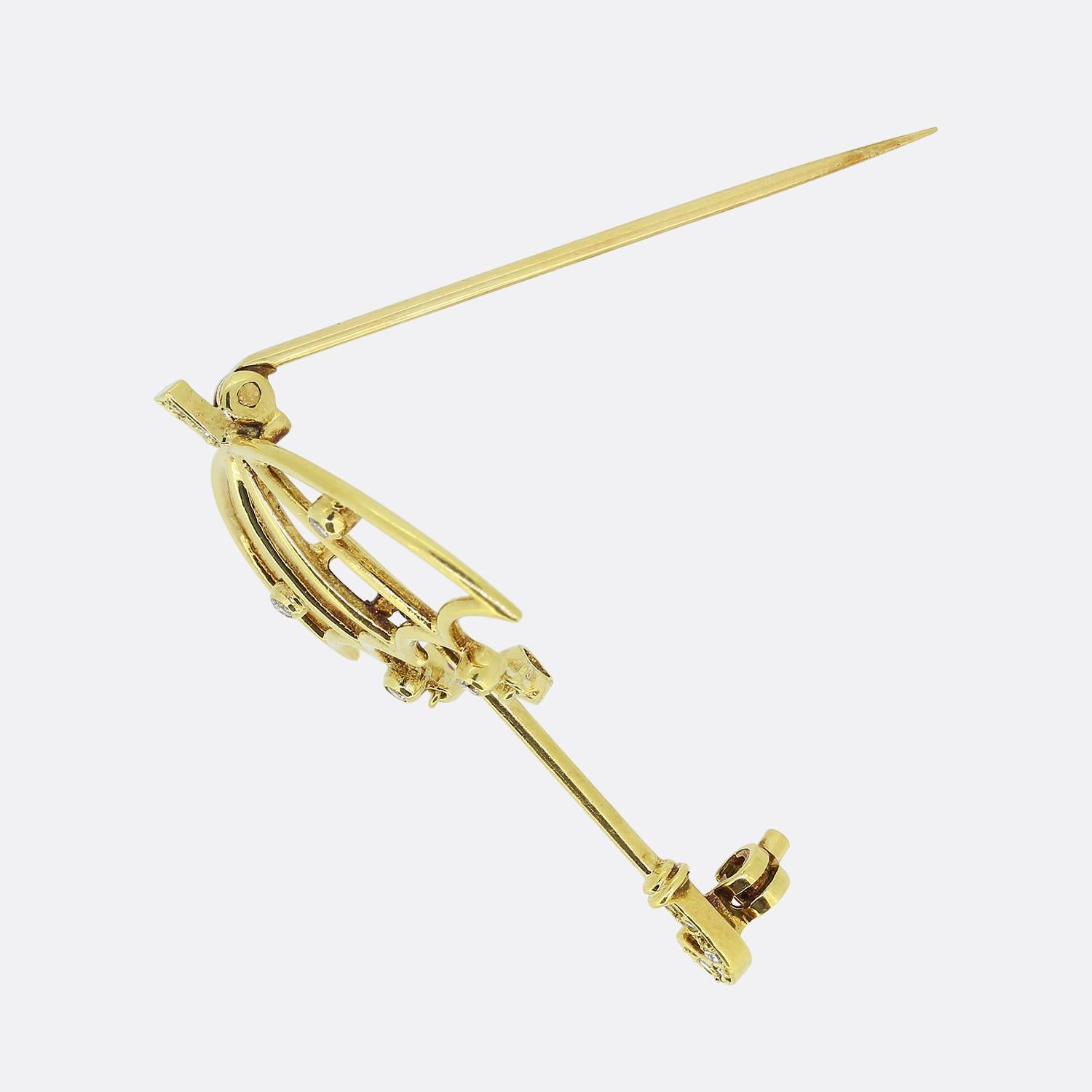 Round Cut Vintage Ruby and Diamond Umbrella Brooch For Sale