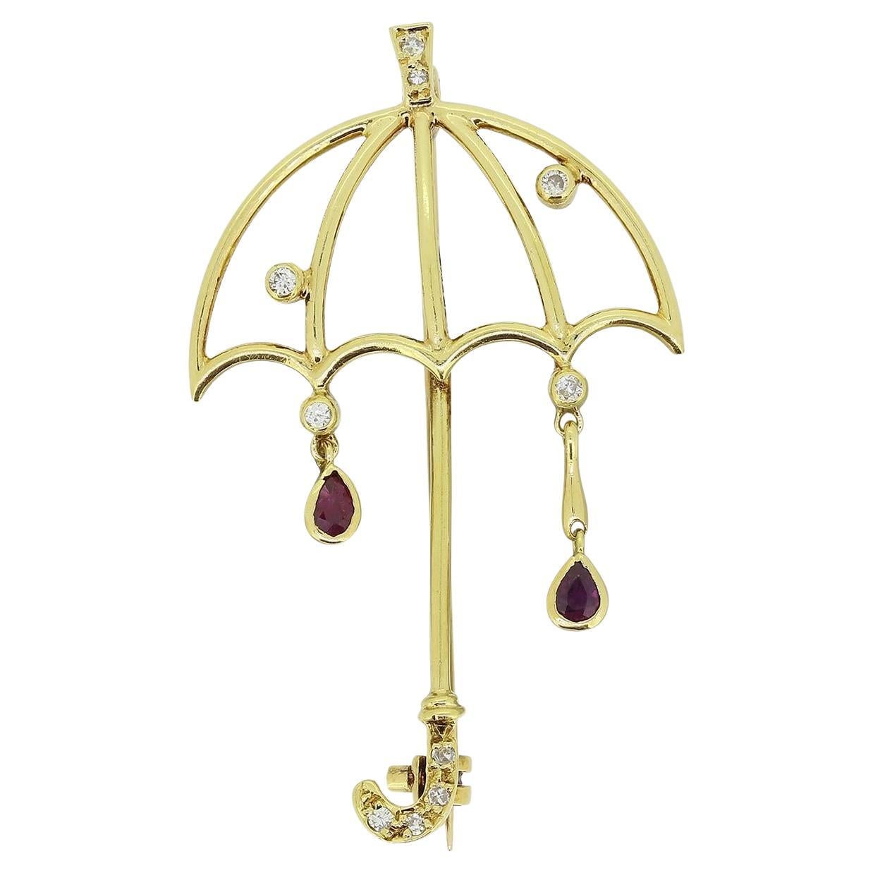 Vintage Ruby and Diamond Umbrella Brooch For Sale