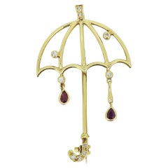 Vintage Ruby and Diamond Umbrella Brooch
