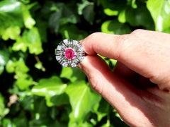 Vintage Ruby and Diamond White Gold Cocktail Ring Circa 1950