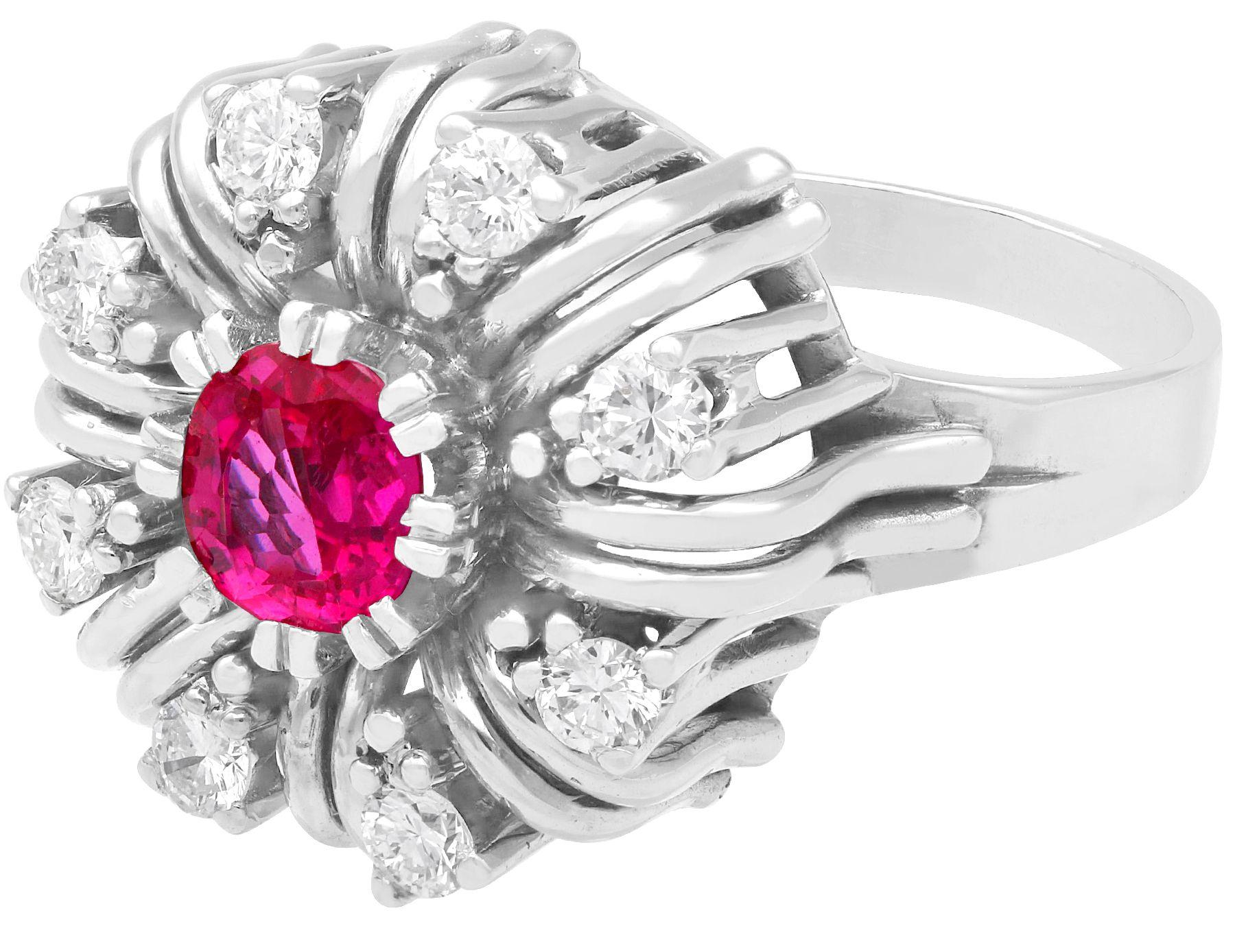 Round Cut Vintage Ruby and Diamond White Gold Cocktail Ring Circa 1950 For Sale