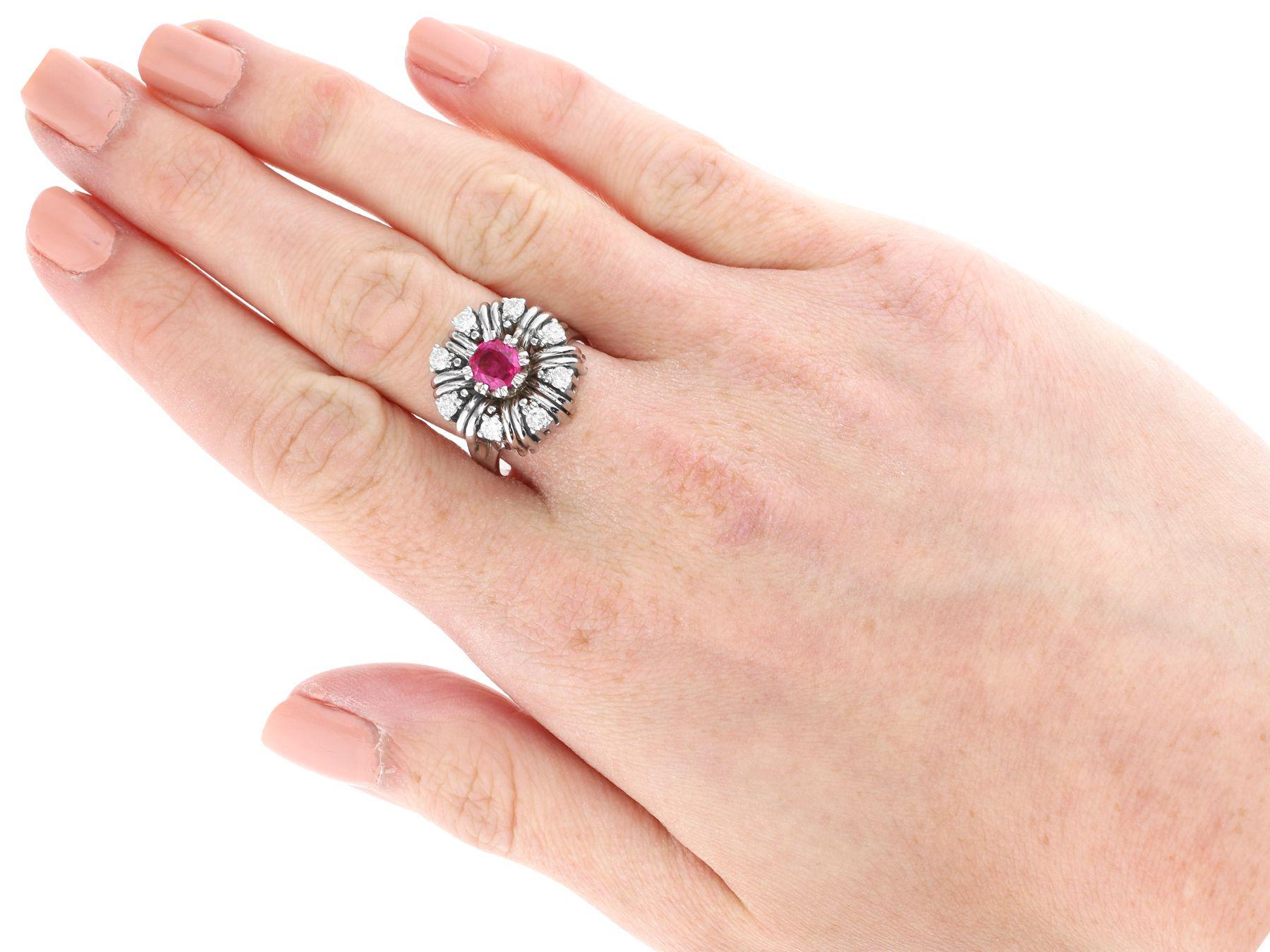 Vintage Ruby and Diamond White Gold Cocktail Ring Circa 1950 For Sale 1