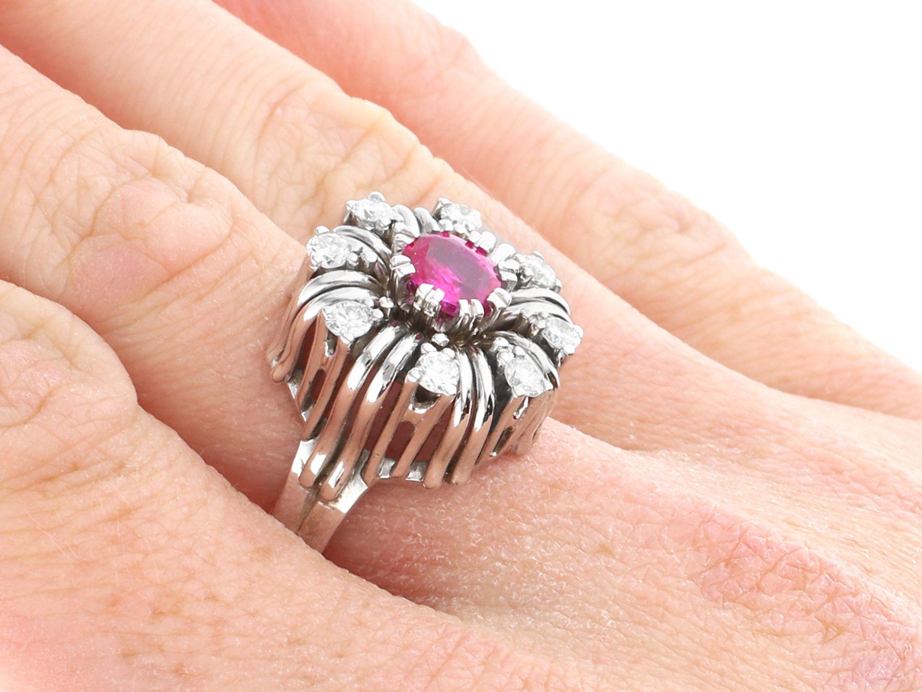 Vintage Ruby and Diamond White Gold Cocktail Ring Circa 1950 For Sale 2