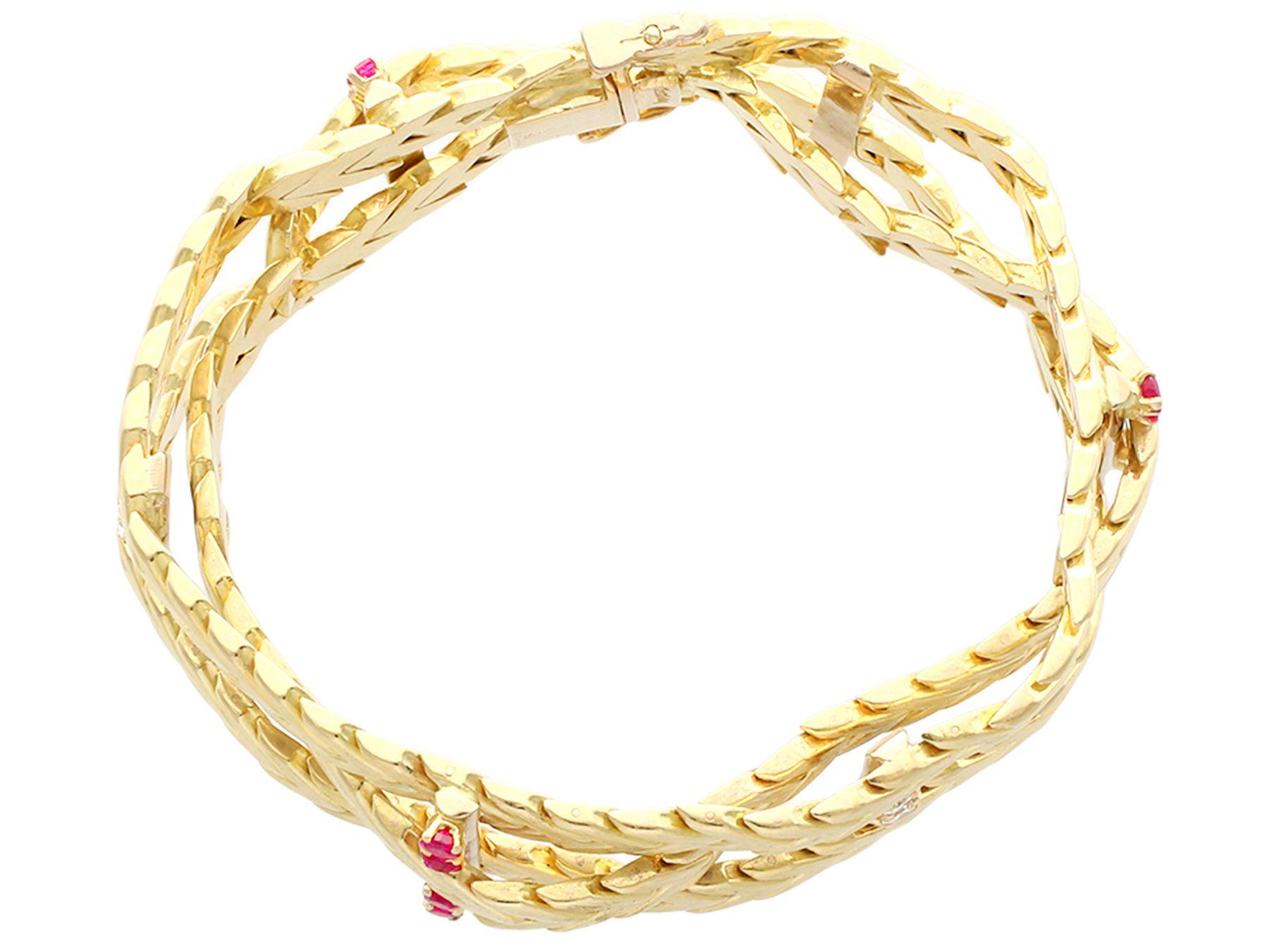Round Cut Vintage Kutchinsky Ruby and Diamond Yellow Gold Bracelet For Sale