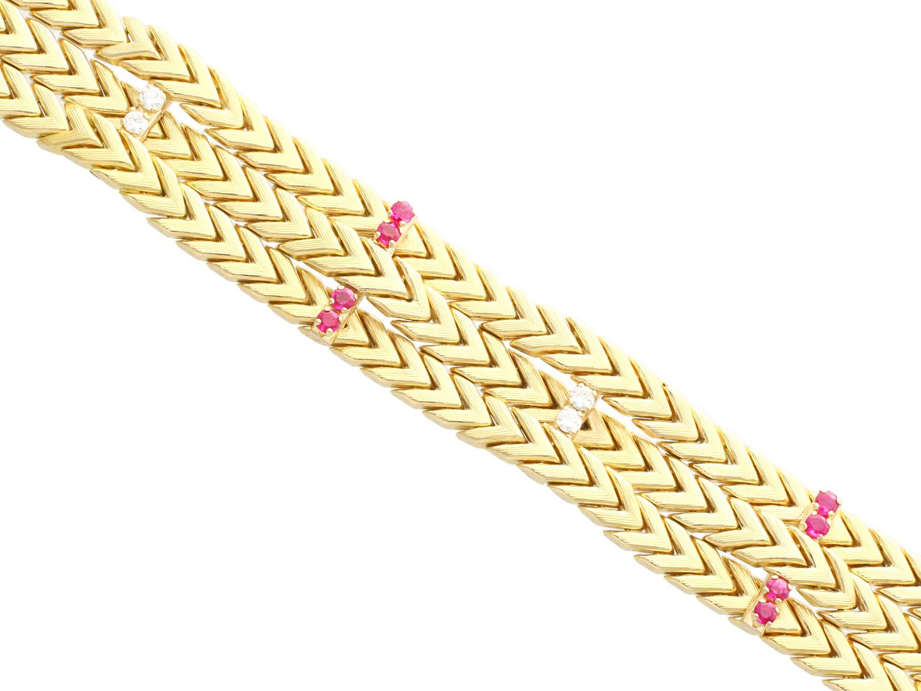 Vintage Kutchinsky Ruby and Diamond Yellow Gold Bracelet In Excellent Condition For Sale In Jesmond, Newcastle Upon Tyne