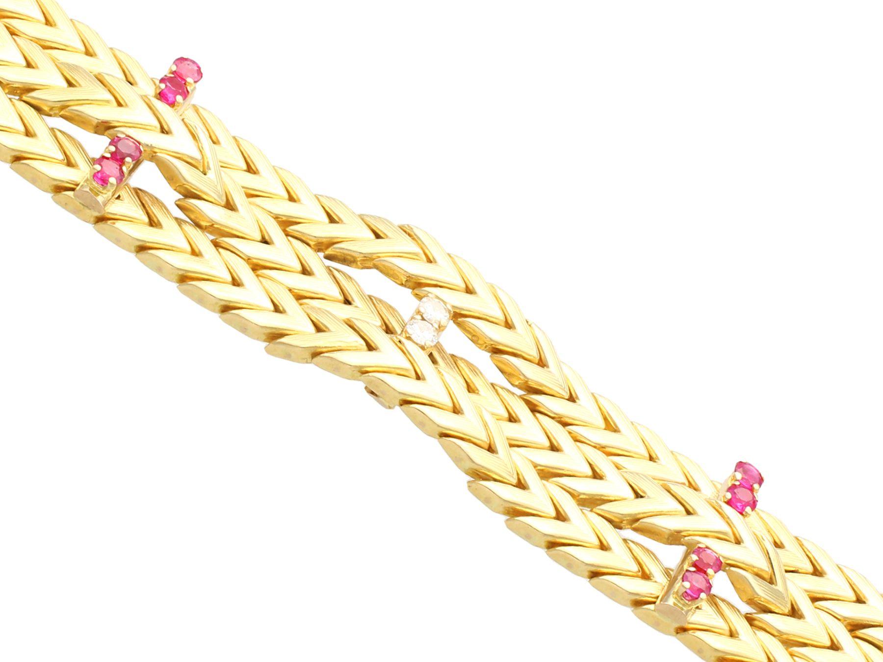 Women's or Men's Vintage Kutchinsky Ruby and Diamond Yellow Gold Bracelet For Sale