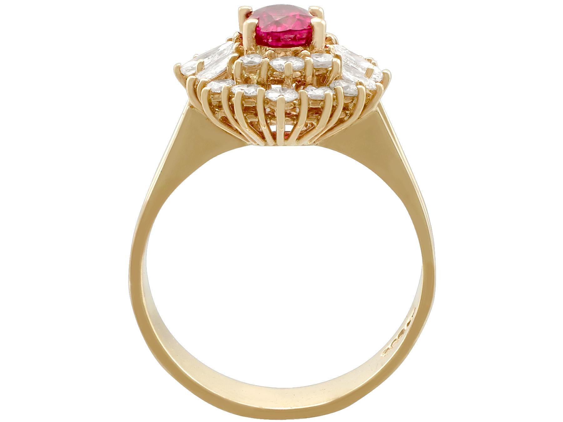 Vintage Ruby and Diamond Yellow Gold Cluster Ring In Excellent Condition In Jesmond, Newcastle Upon Tyne