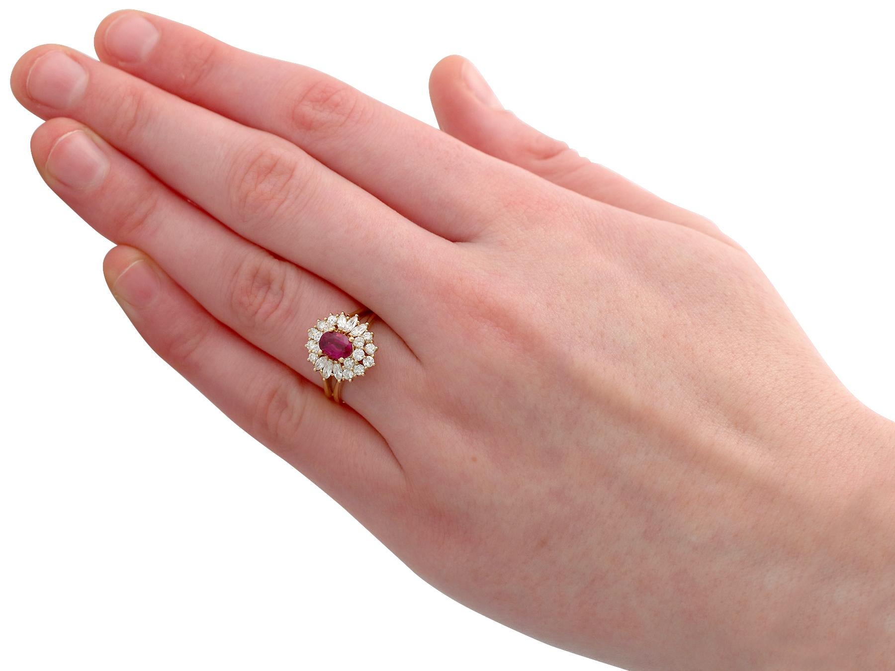 Vintage Ruby and Diamond Yellow Gold Cluster Ring 1
