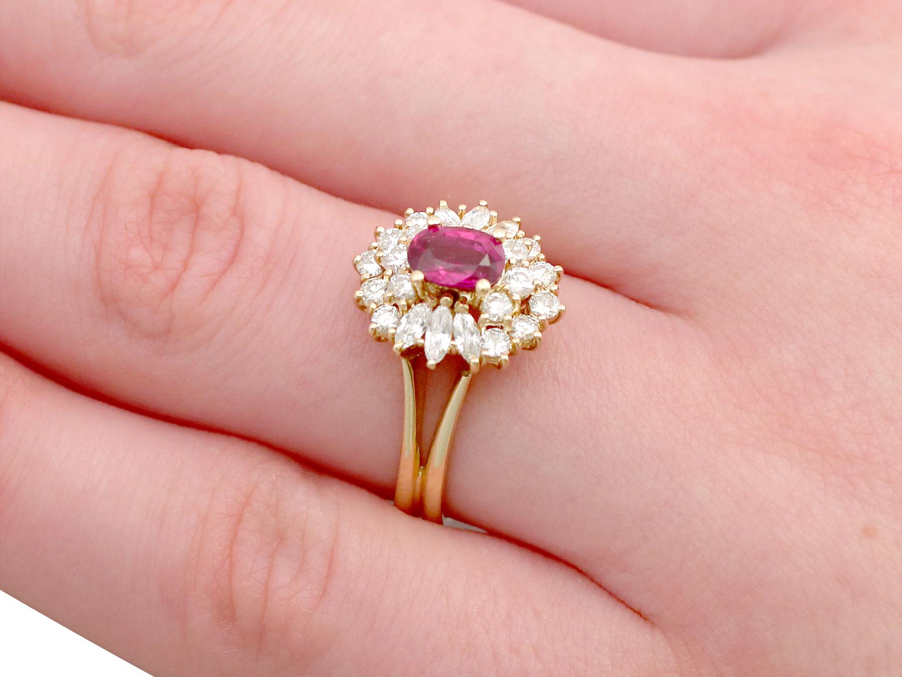 Vintage Ruby and Diamond Yellow Gold Cluster Ring 2
