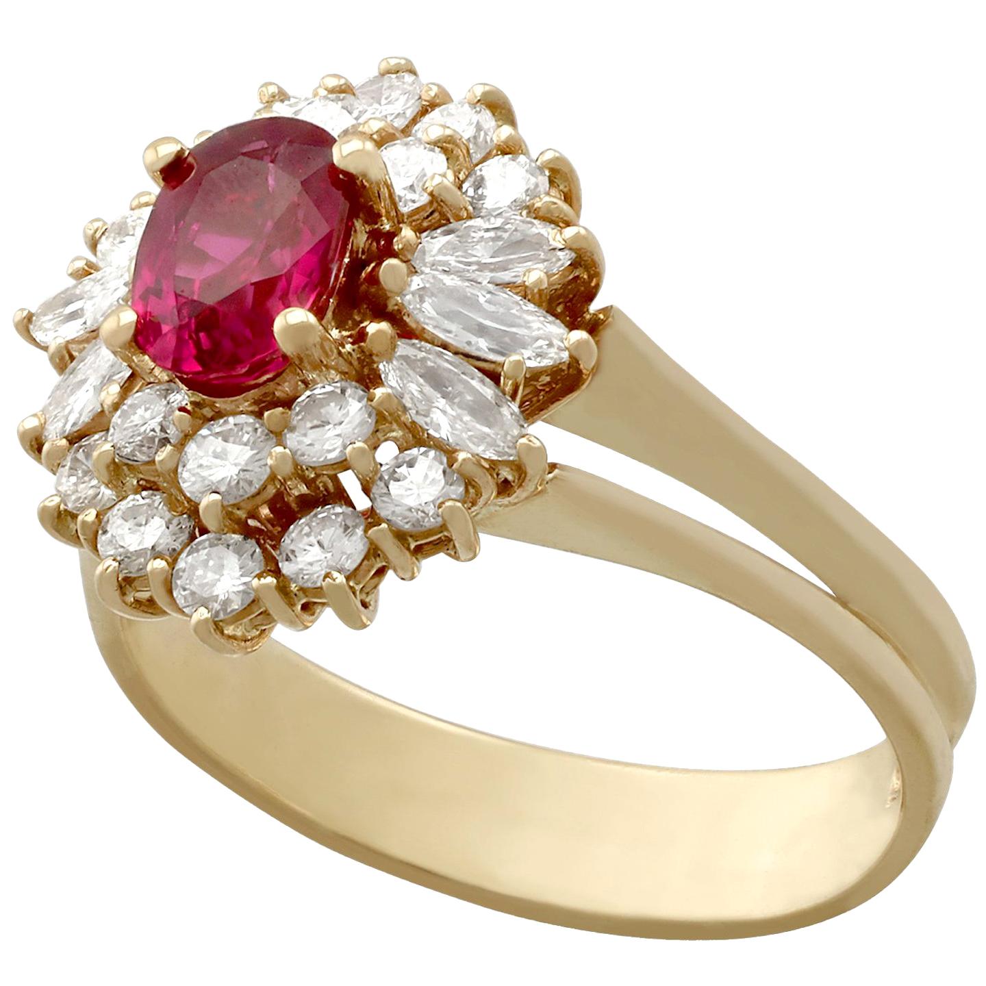 Vintage Ruby and Diamond Yellow Gold Cluster Ring