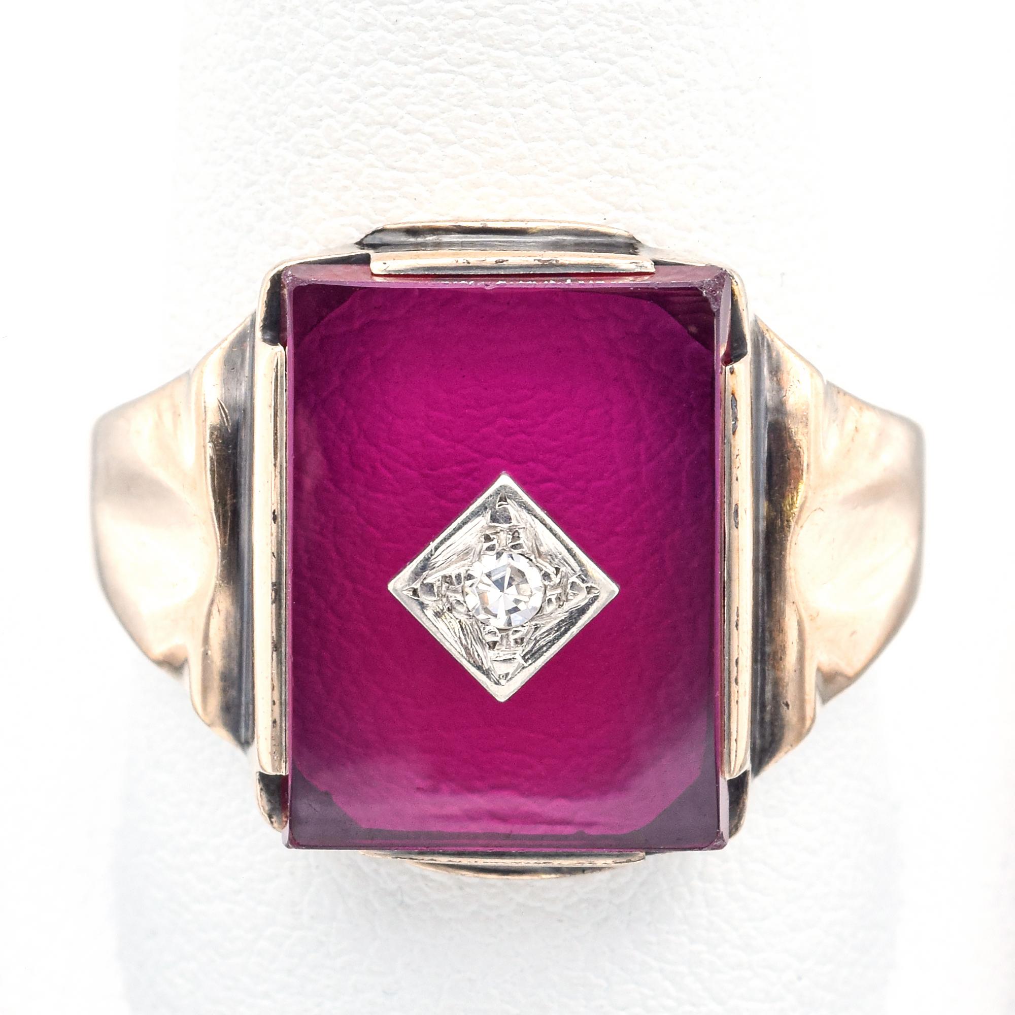Weight: 6.9 Grams
Stone: Ruby (16 x 12 mm) & H SI1 Diamond (2.25 mm)
Face of Ring: 18 x 18 x 5 mm
Size: 10.75
Hallmark: 10K

ITEM #:BR-1062-092823-18