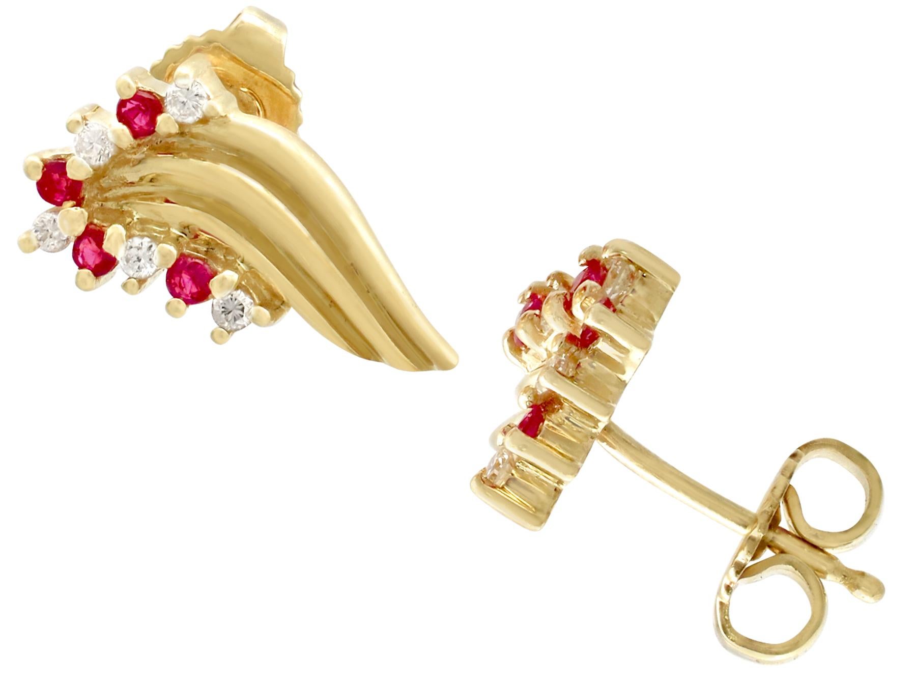 Vintage Ruby and Diamond Yellow Gold Stud Earrings In Excellent Condition In Jesmond, Newcastle Upon Tyne
