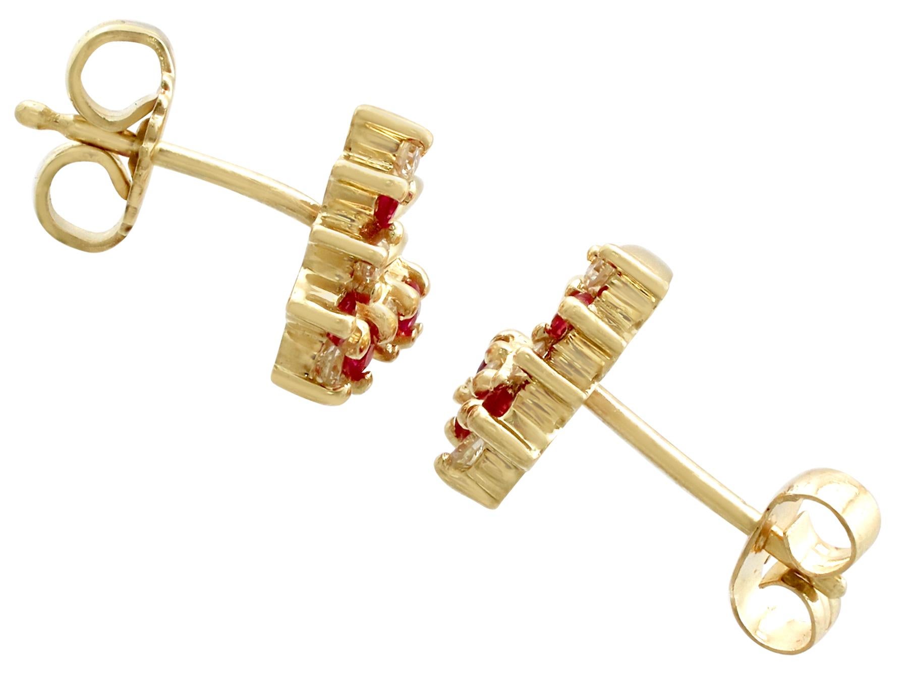 Women's Vintage Ruby and Diamond Yellow Gold Stud Earrings