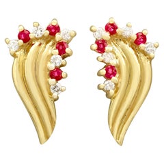 Vintage Ruby and Diamond Yellow Gold Stud Earrings Vintage Ruby and Diamond Yellow Gold Stud Earrings