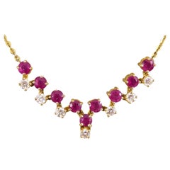 Vintage Ruby and Diamond Zig Zag Style Chain Necklace in 14ct Yellow Gold