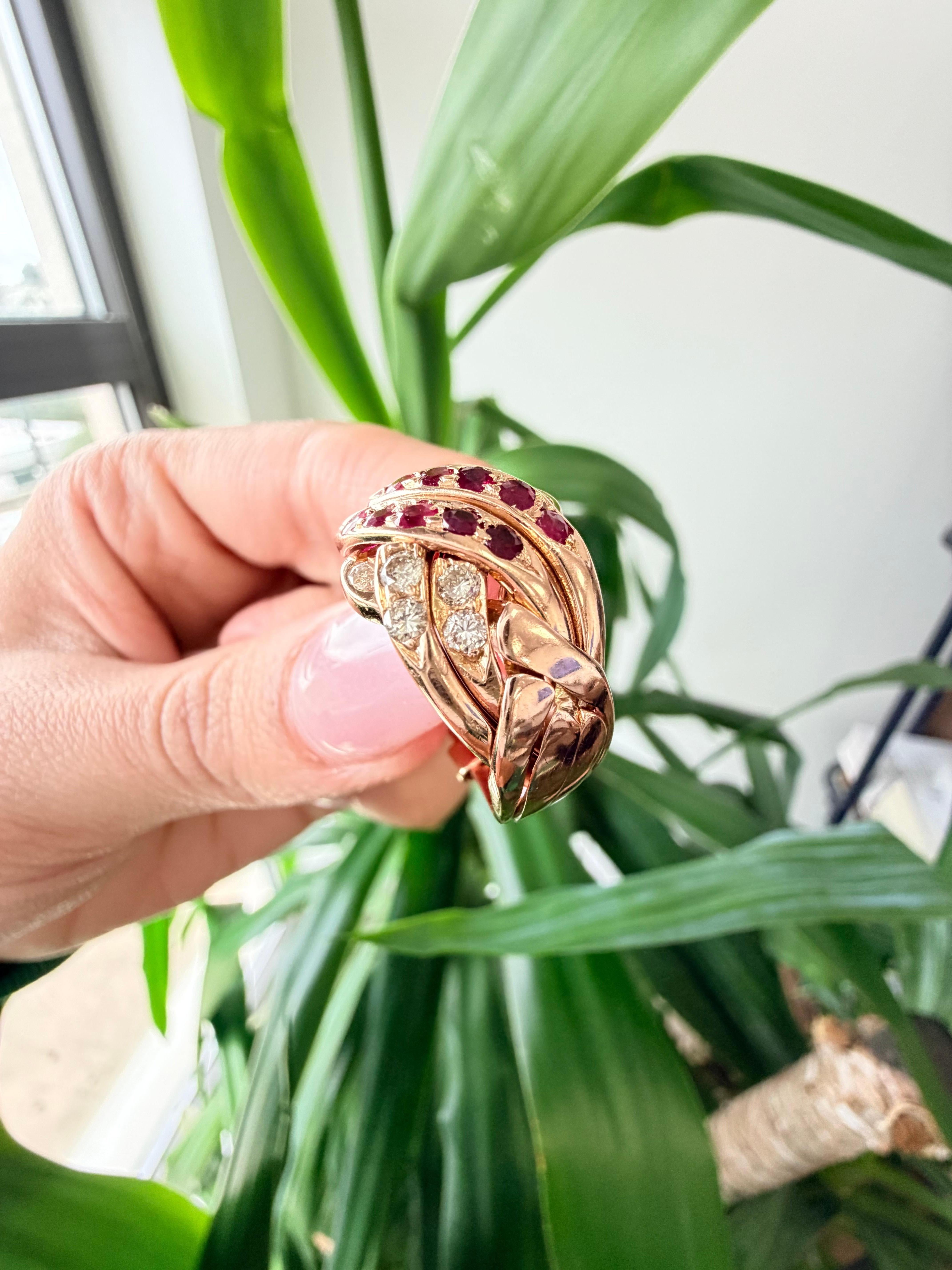 Anello Puzzle con rubini e diamanti d'epoca in oro rosa 14k in vendita 3