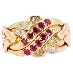 Vintage Ruby and Diamonds 14k Rose Gold Puzzle Ring