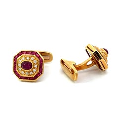 Vintage Ruby and Diamonds Cufflinks and Shirt Stud Set