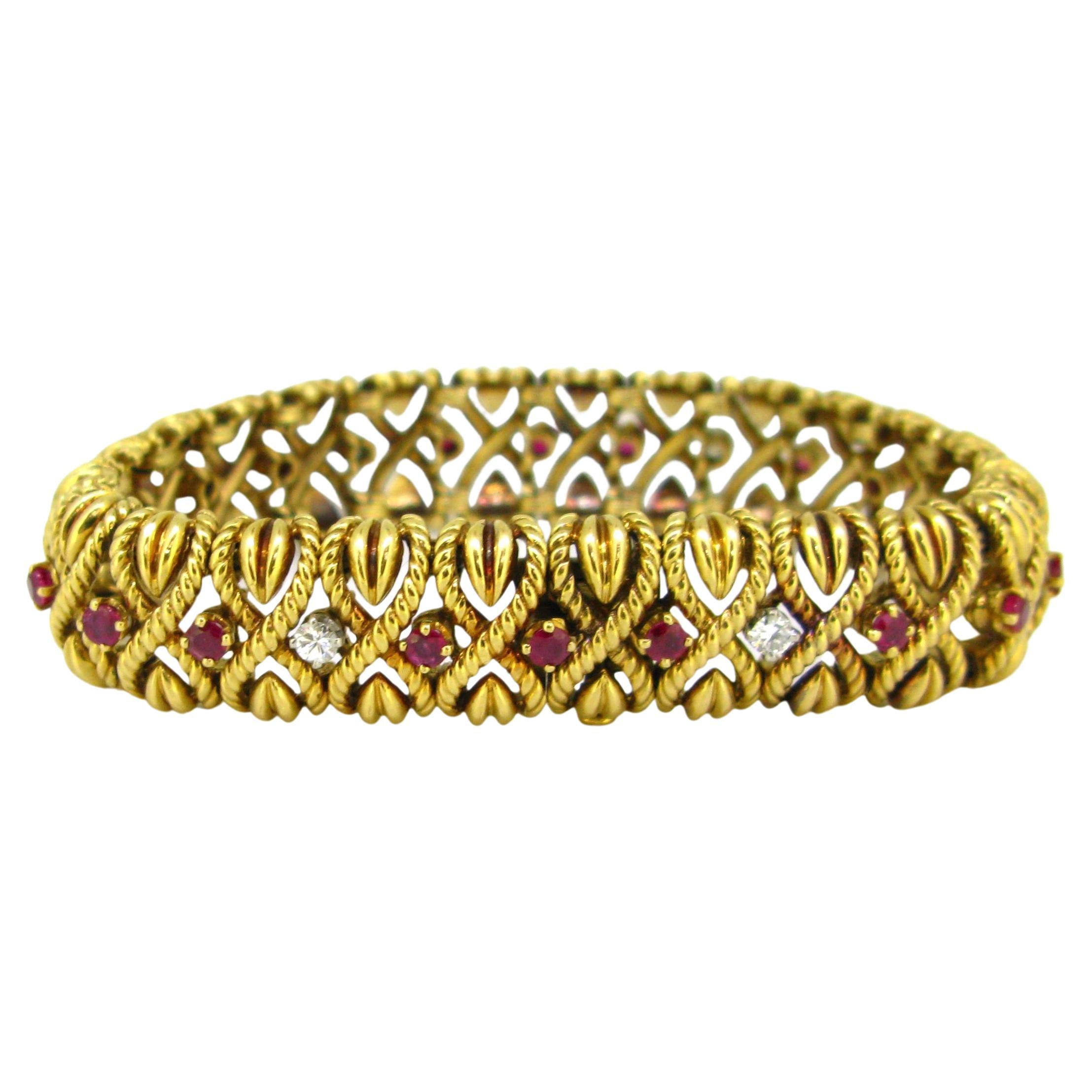 Vintage Ruby and Diamonds Gold Bracelet by André Vassort for Van Cleef & Arpels For Sale
