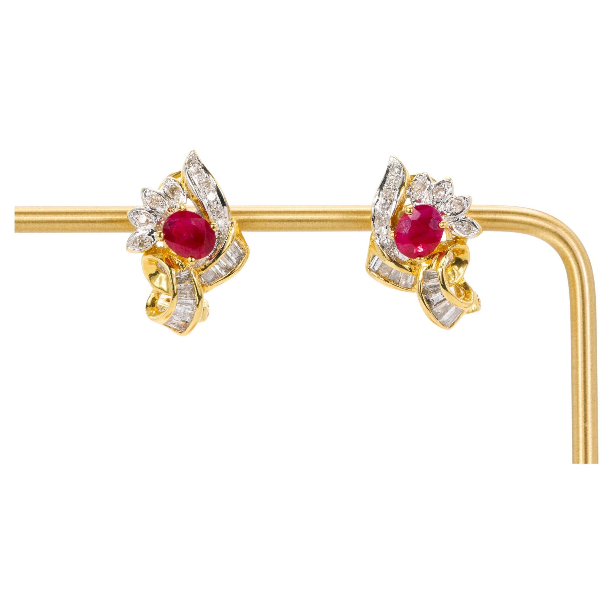 Vintage Ruby and Diamonds in 18k Yellow Gold Earrings For Sale