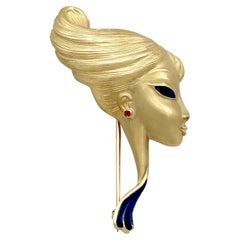 Vintage Ruby and Enamel Yellow Gold Brooch, Circa 1960