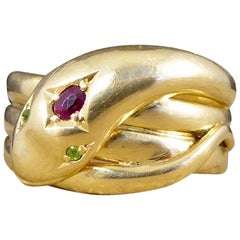 Retro Ruby and Garnet Snake Ring in 18 Carat Yellow Gold