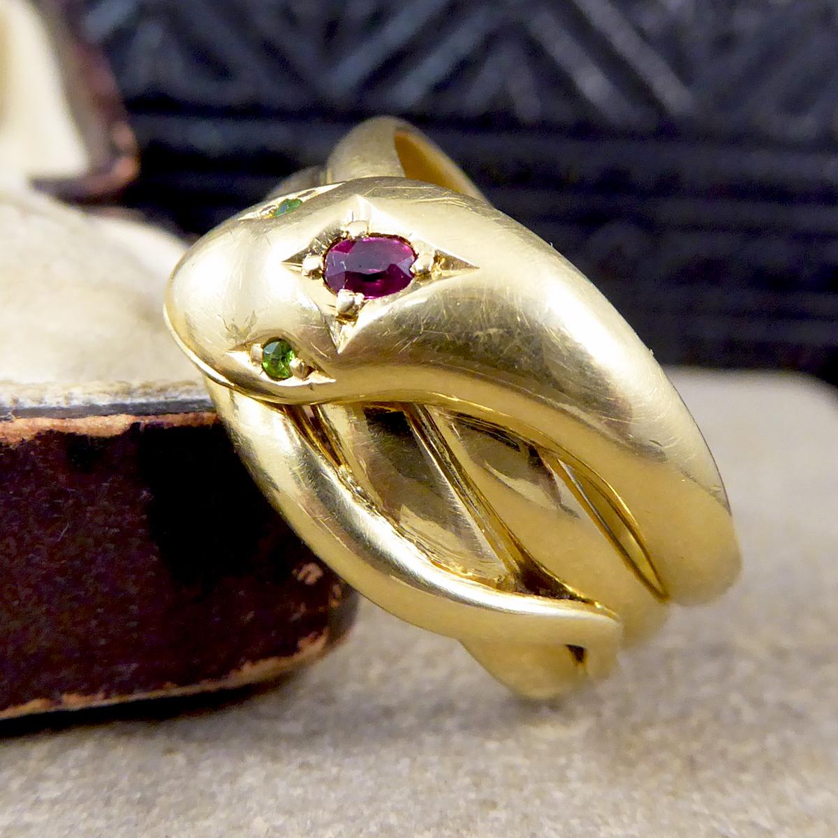 Rubin- und Granat-Schlangenring aus 18 Karat Gelbgold 4