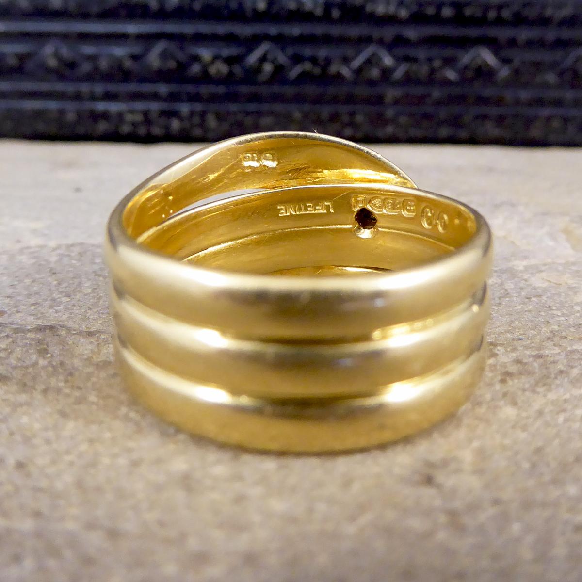 Rubin- und Granat-Schlangenring aus 18 Karat Gelbgold (Rundschliff)