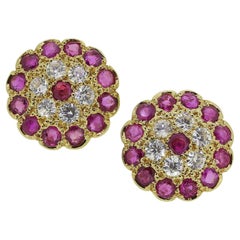 Vintage Ruby and Old Cut Diamond Cluster Earrings