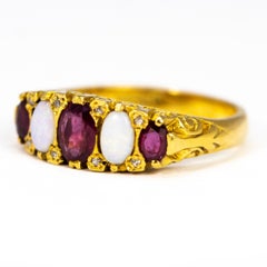 Vintage Ruby and Opal 18 Carat Gold Five-Stone Ring