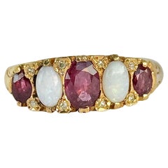 Vintage Ruby and Opal 18 Carat Gold Five-Stone Ring