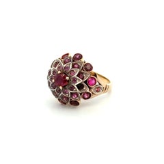 Vintage Ruby and Pink Sapphire Silver on Gold Bombay Ring Estate