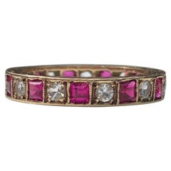 Vintage Ruby and White Sapphire 9 Carat Gold Eternity Band